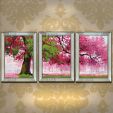 有框手绘油画现代简约客餐厅卧室书房装饰爱在樱花树下风景CL495