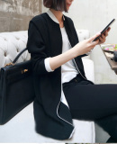 小4家 2014新款春装中长款西装外套女士显瘦韩版街拍潮人黑白拼接
