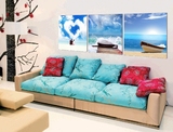 浪漫爱情热带沙滩海边蓝天白云风景画现代客厅沙发背景墙画挂画