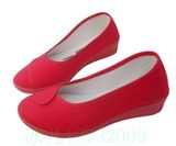 包邮女黑白护士鞋坡跟红布鞋舞蹈鞋内增高帆布鞋工作美容cos布鞋