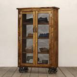 法式做旧实木古典衣柜衣橱防锈铁艺储物柜带轮子可移动式百叶柜子