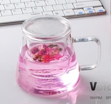 星巴克耐热玻璃杯三角杯无色透明水杯子创意带盖过滤花茶杯 加厚