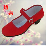 包邮老北京布鞋红布鞋广场秧歌民族舞蹈鞋中跟软底大码工装女单鞋