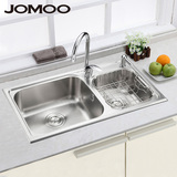 JOMOO九牧加厚厨房双槽洗菜盆 一体成型304不锈钢水槽02083 正品