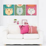 儿童最爱猫咪动物卡通插画儿童房三联无框画走廊装饰画壁画挂画