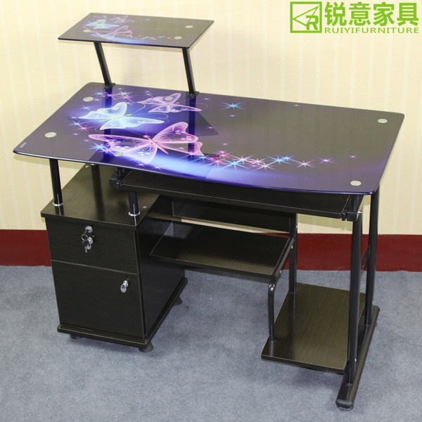锐意家居 台式电脑桌 钢化玻璃电脑桌 家用 简约 书桌