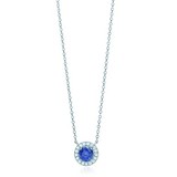 美国纽约正品代购 蒂芙尼 Tiffany 铂金镶钻蓝宝石吊坠配项链