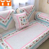韩版可爱公主粉色田园花朵格子全棉布艺沙发垫坐垫 外贸绗缝包邮
