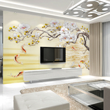 大型壁画中式富贵有余壁纸客厅沙发床头电视背景墙纸新品风景山水
