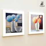 云图 抽象绣球花 餐厅饭厅装饰画现代简约两联布艺画挂画墙画壁画