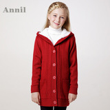 安奈儿女童装秋冬季款 正品 加绒里保暖开衫毛衣外套EG334216