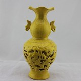 后周柴窑 黄釉镂空葫芦瓶  古董古玩旧货老货收藏景德镇仿古瓷器