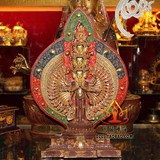 西藏藏密佛教 1尺35cm进口正宗尼泊尔半鎏金纯紫铜佛像 千手观音