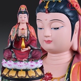 观世音菩萨陶瓷古彩16寸准提菩萨地藏王黄铜佛像檀香