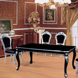 欧式餐桌椅组合 实木复古描银长方形桌子酒店时尚美式黑色桌台椅
