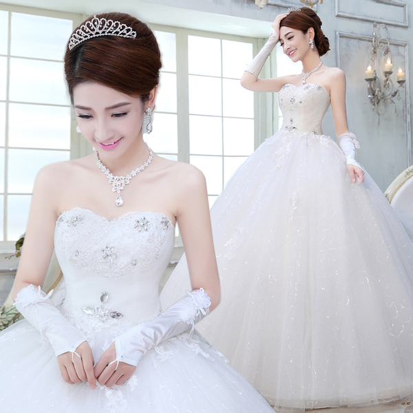 2014新款韩版公主抹胸齐地婚纱礼服新娘蕾丝复古孕妇可穿h1559