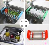 不锈钢可伸缩水槽沥水架厨房水池沥水篮洗菜篮碗碟架收纳置物架