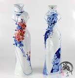 瓷先生景德镇陶瓷手绘个性新古典青花旗袍艺术收藏装饰花瓶摆件品