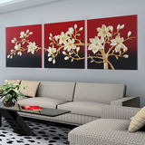 沙发背景墙装饰画客厅现代简约立体浮雕画三联树脂无框画金花朵朵