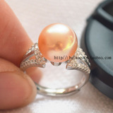 天然珍珠戒指s925纯银开口 11mm淡水极强光 可调节大小 韩版时尚