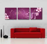 透明花卉装饰画无框客厅现代简约抽象富贵紫色背景墙壁挂画三联画