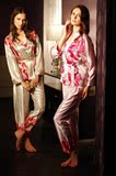 芬腾专柜正品10新款 丝质 女士睡衣套装S1437 乳白 紫粉