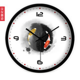 太极鱼 创意静音中式钟表 中国风水墨客厅挂钟时钟石英钟包邮