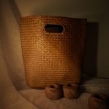 出口日本原单素雅海草编织手工女士手提包 纯色简约自然草编包