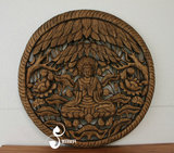 泰国工艺品 进口柚手工木雕描金坐佛90cn描金佛像东南亚壁挂装修