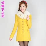 2014冬装新款韩版女装中长款羊毛呢外套修身显瘦呢子大衣特价包邮