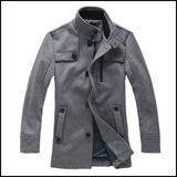海lan之家男装正品2015新款剪标羊毛呢子浅灰色大衣中长款外套