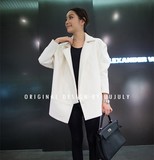 韩国sz代购春款新装简单时尚气质干练短款女装白色呢子大衣外套女