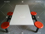 不锈钢餐桌 四人位连体 快餐桌椅 食堂餐桌椅组合 圆凳快餐桌特价
