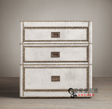欧式美式乡村复古皮箱铜钉包超纤皮铆钉新古典床头柜三抽储物柜