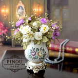 欧式复古仿裂纹陶瓷花瓶宫廷奢华高品质仿真花套装桌面摆件礼品