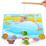 木制双杆磁性钓鱼玩具儿童宝宝手眼协调 海洋动物钓鱼板玩具