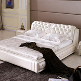 真皮床双人床 1.8米 皮艺软床实木双人床 简约现代欧式太子床送货