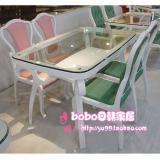奇木欧式实木烤漆一米三玻璃餐桌 会客长方桌餐台椅子桌子组合1+4
