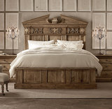 出口外贸法国原单双人床美式实木1.8米双人床婚床实木雕花床做旧