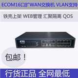 ECOM交换机16口百兆扩WAN 支持VLAN 汇聚隔离 铁壳桌面 分线器 监