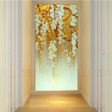 现代玄关玻璃艺术玻璃 过道背景墙雕刻玻璃隔断定做屏风 叠翠流金