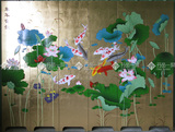 丹品】定制年年有鱼 纯手绘中式漆画折屏风 酒店餐厅门厅玄关隔断