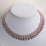 无瑕5/6MM强光混彩天然珍珠米形米粒三层珍珠 项链珠宝珍珠链