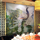 中式孔雀牡丹花水晶冰玉瓷玉马赛克精剪拼图壁画客厅玄关背景墙