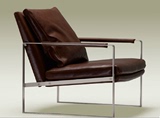 不锈钢架老板休闲椅简约现代真皮单人沙发椅锐德驰样板间家具定制