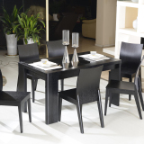 现代简约餐桌餐椅组合黑橡木贴皮餐桌钢化玻璃6022小户型餐桌包邮