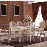 欧式餐桌椅组合欧式小户型白色描金餐台椅田园实木长方形雕花饭桌