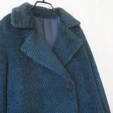 孤品Vintage古着 暗灰蓝色 凹凸斜条纹 长袖复古羊毛大衣