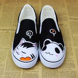 独创特价猫和熊猫手绘鞋帆布鞋女款 懒人鞋 韩版潮情侣低帮男鞋子