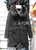 专柜正品ONLY秋冬季女士黑色狐狸毛领中长款大衣 羊毛呢外套27024